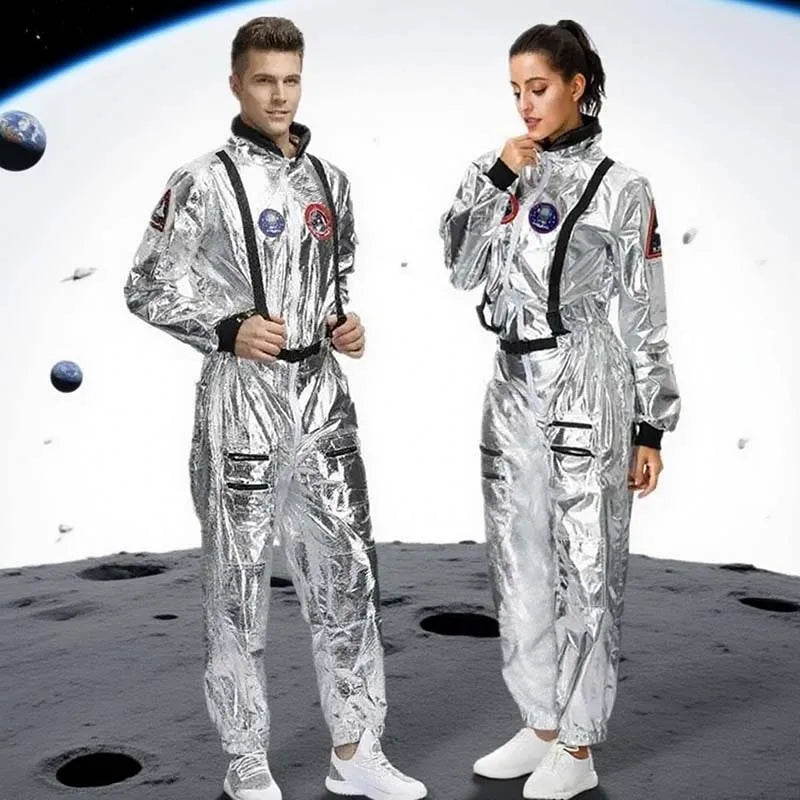Adult Silver Spacesuit Astronaut Cosplay Set Halloween Carnival Astronaut Space Themed Party Birthday Gift Family Dress Up
