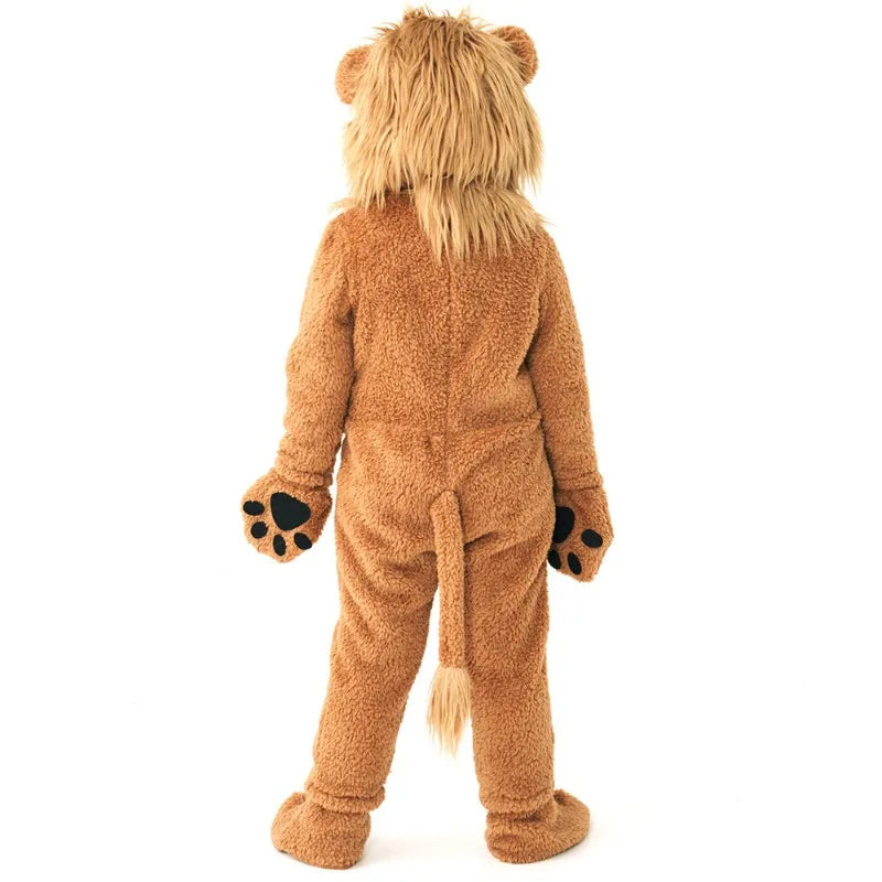 Boys Girls Lion King Cosplay Costume Baby Kids Furry Plush Furry Animal Outfits Jumpsuit Child Birthday Halloween Party Costume