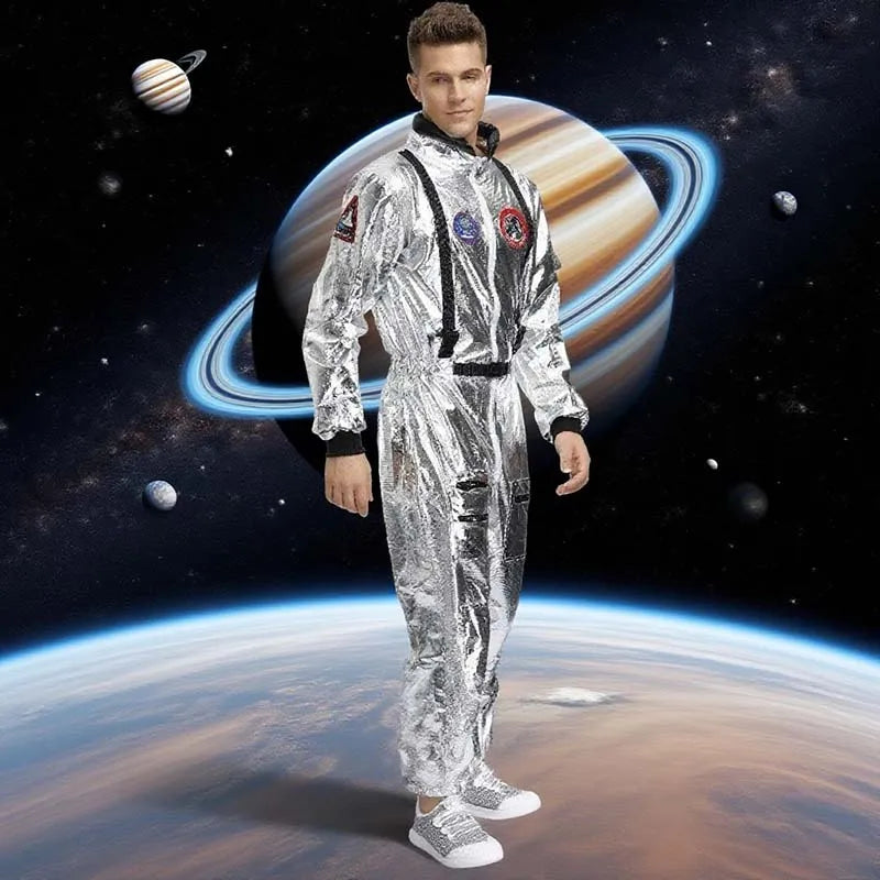 Adult Silver Spacesuit Astronaut Cosplay Set Halloween Carnival Astronaut Space Themed Party Birthday Gift Family Dress Up