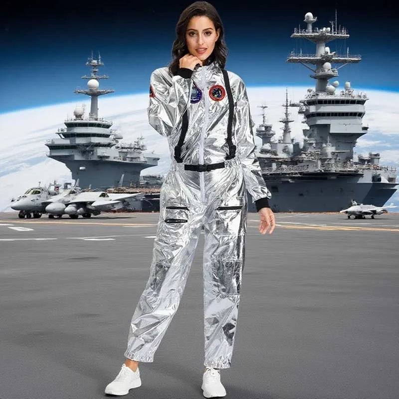 Adult Silver Spacesuit Astronaut Cosplay Set Halloween Carnival Astronaut Space Themed Party Birthday Gift Family Dress Up